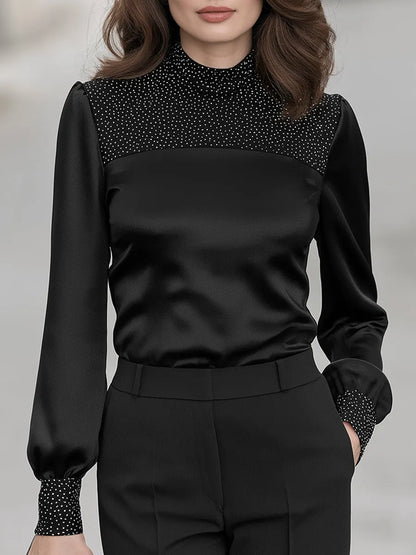 Embellished Yoke Satin Long Sleeve Blouse