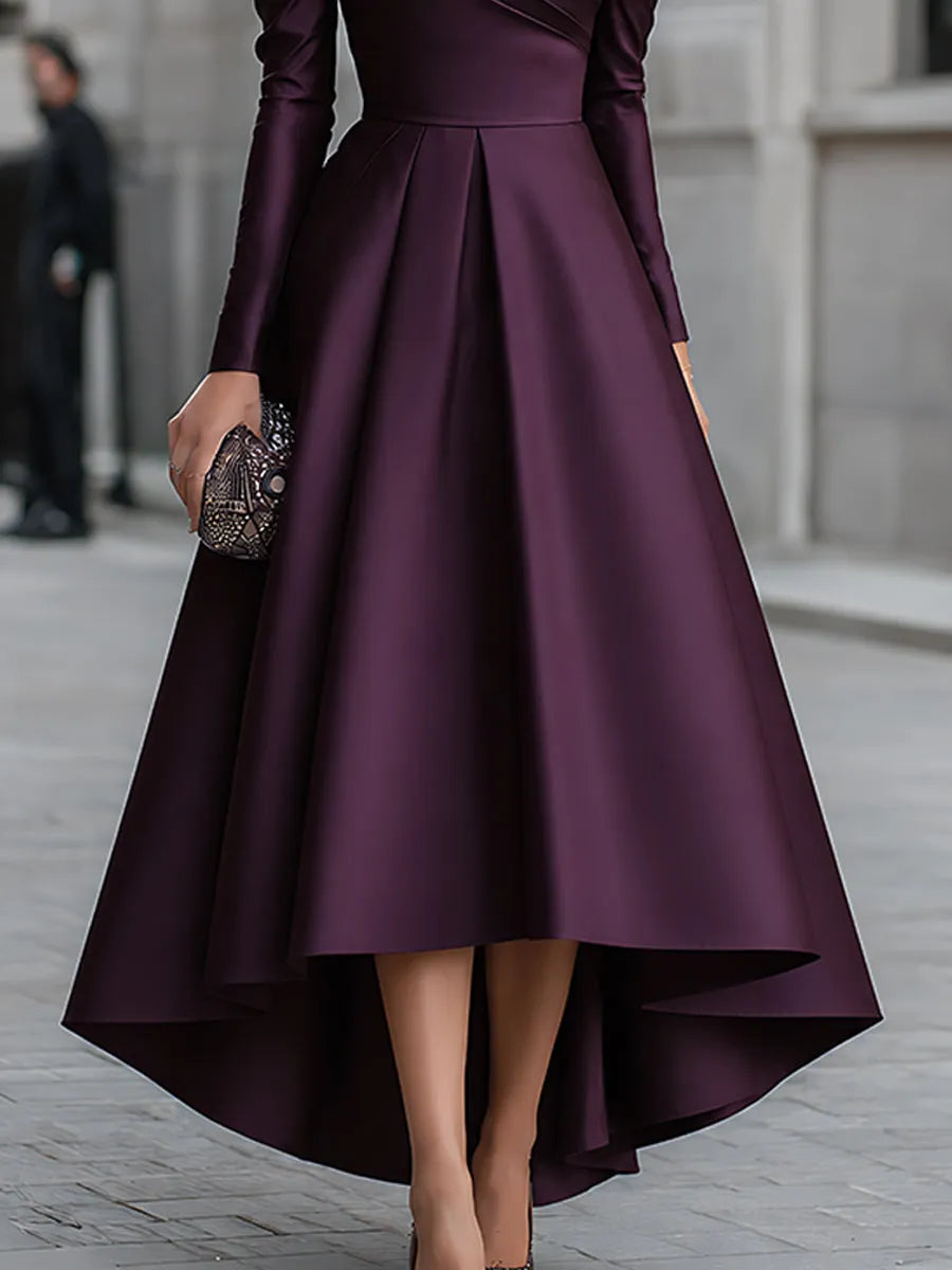 Asymmetric One-Shoulder Satin High-Low Maxi Dress