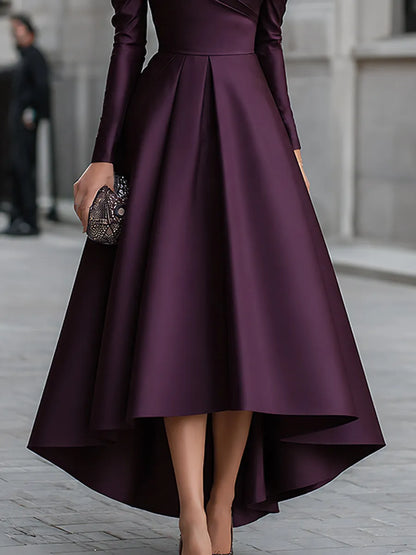 Asymmetric One-Shoulder Satin High-Low Maxi Dress