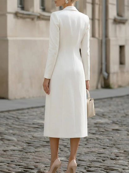 Notched Lapel Long Blazer & Strapless Tube Bodycon Midi Dress Two-Piece Set