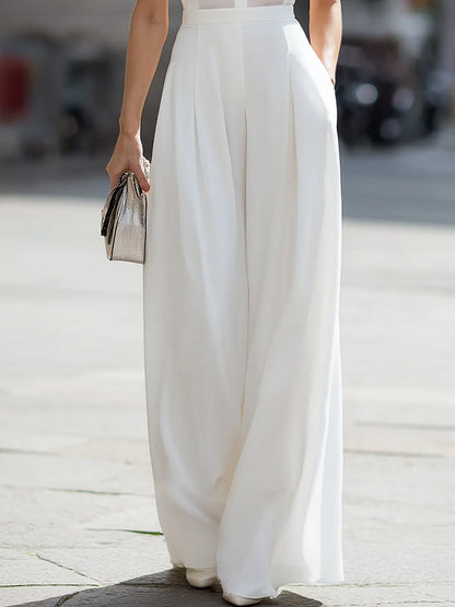 Sheer-Panel Collared Wide-Leg Two-Piece Set
