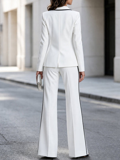 Minimalist Contrast Trim Blazer Wide-leg Trousers Suit Set