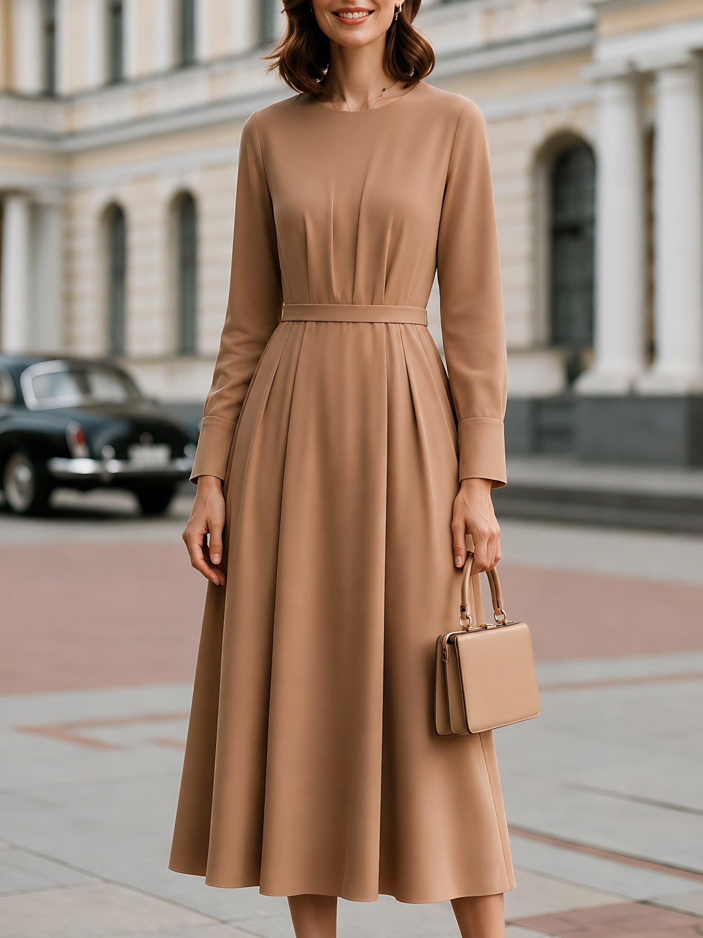 Wool-Texture Cape And A-Line Dress Set