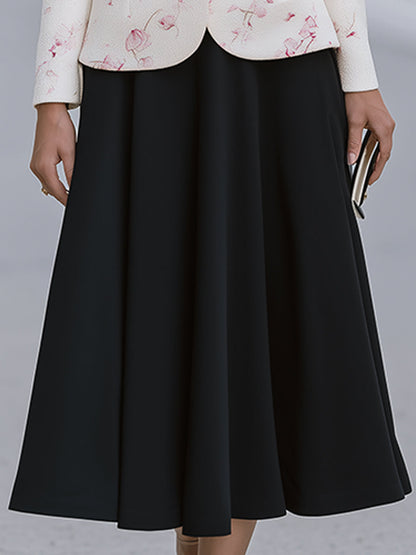 Floral Stand-Collar Jacket And A-Line Midi Skirt Set