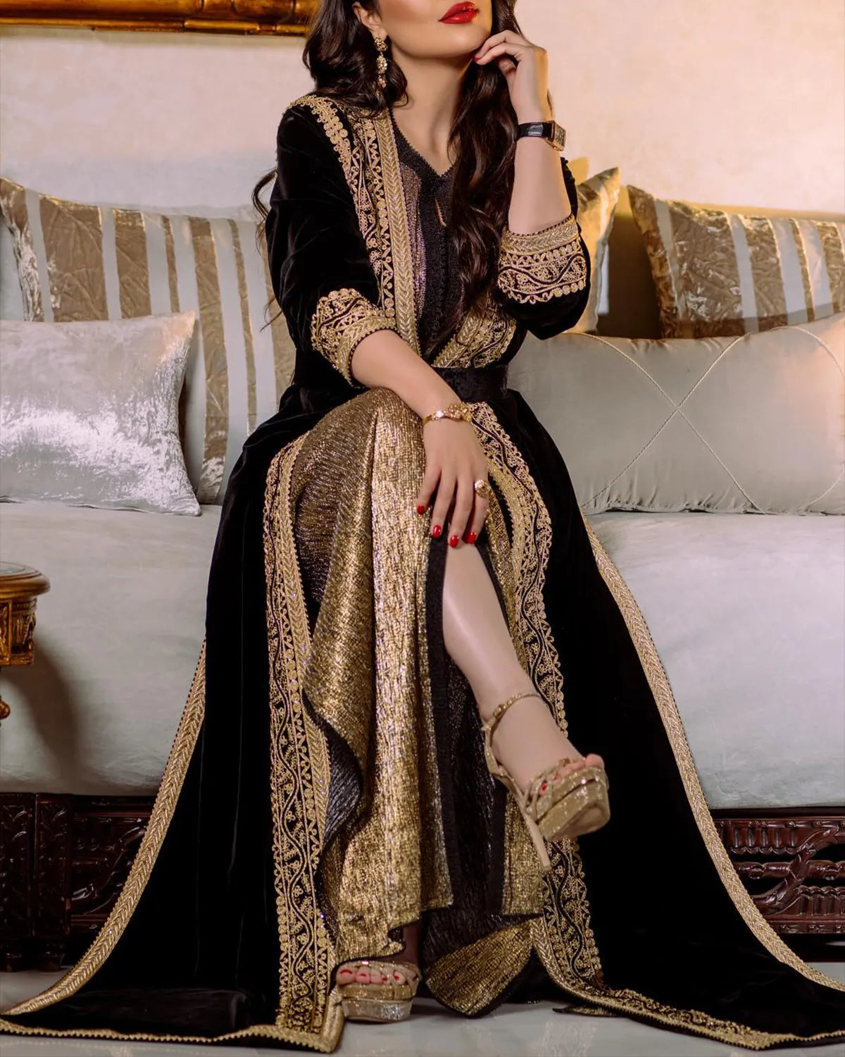 Women's Long Sleeve Embroidered Kaftan Dress