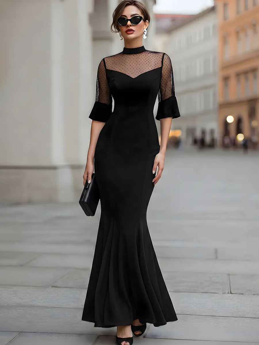 Polka Dot Mesh Mermaid Evening Gown