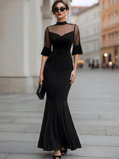 Polka Dot Mesh Mermaid Evening Gown