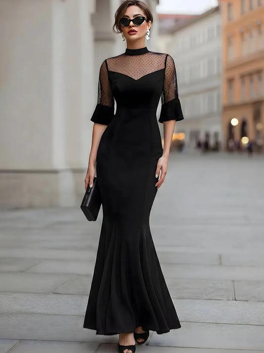 Polka Dot Mesh Mermaid Evening Gown