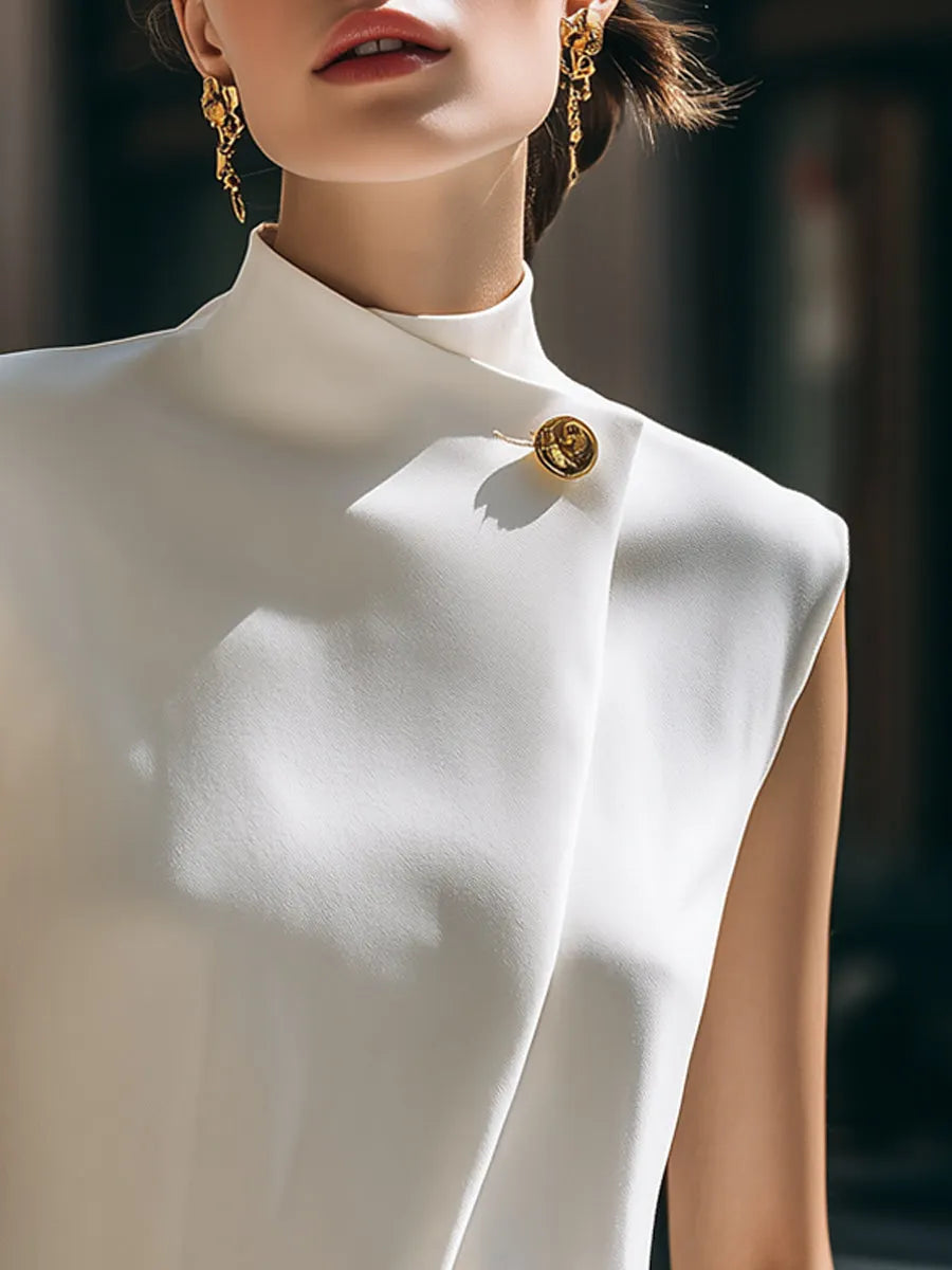 Asymmetric High-Neck Draped Tailored Vest
