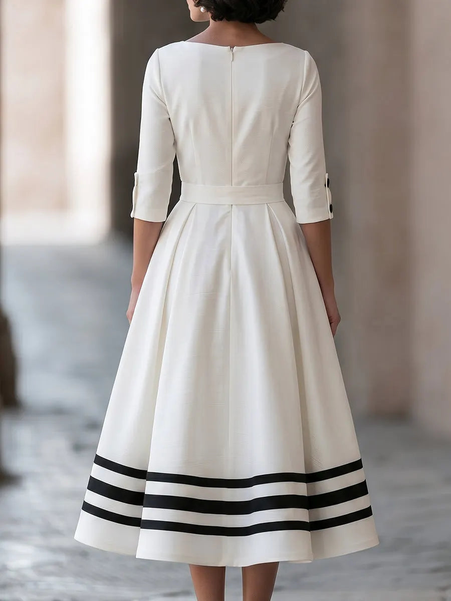 Contrast Stripe A-Line Midi Dress