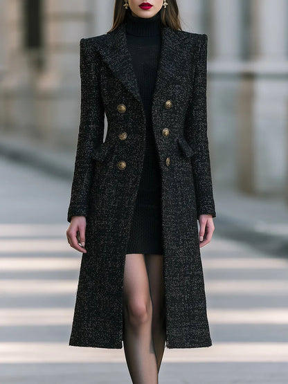 Metallic Tweed Long Coat And Sleeveless Knit Dress Set
