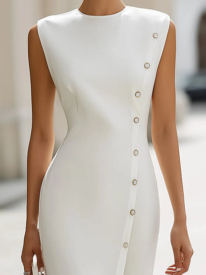 Asymmetric Button Detail Sleeveless Midi Dress