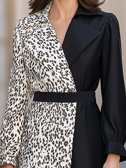 Leopard Print Contrast Blazer Style Midi Dress