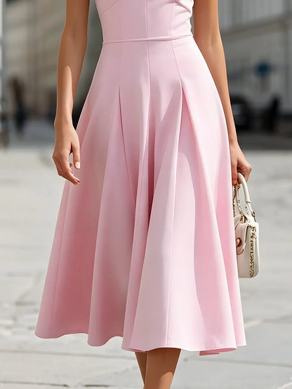 Halter Neck Sculpted Waist A-Line Midi Dress