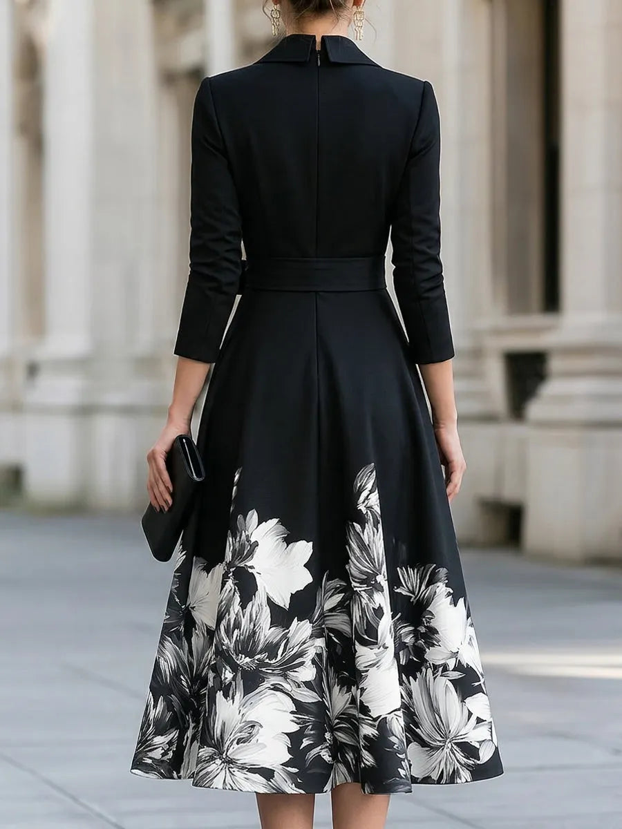 Belted Waist Floral Wrap Blazer Midi Dress