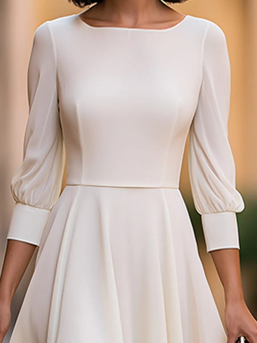 Bateau Neck Bishop Sleeve A-Line Midi Dress
