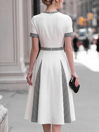 Houndstooth Paneled Tailored Midi Dress