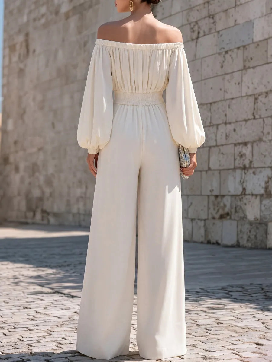 Off-Shoulder Cotton Blend Wide-Leg Jumpsuit