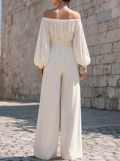 Off-Shoulder Cotton Blend Wide-Leg Jumpsuit