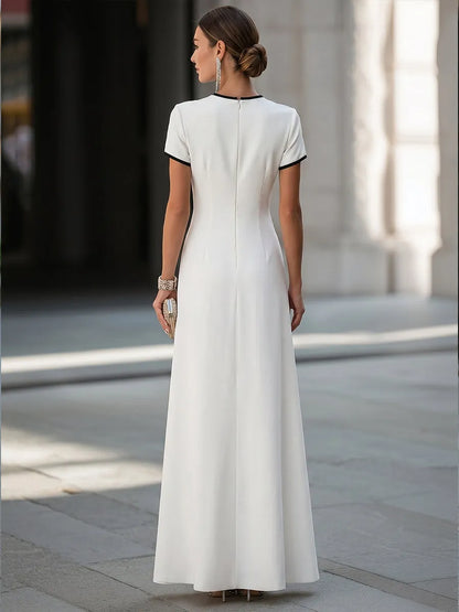 Contrast Piping Short Sleeve Maxi Dress & Wide Leg Pants Two-Piece Set