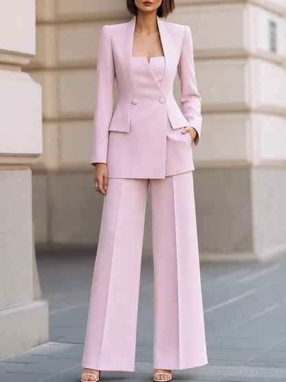 Sculpted Square-Neck Blazer And Wide-Leg Pants Set