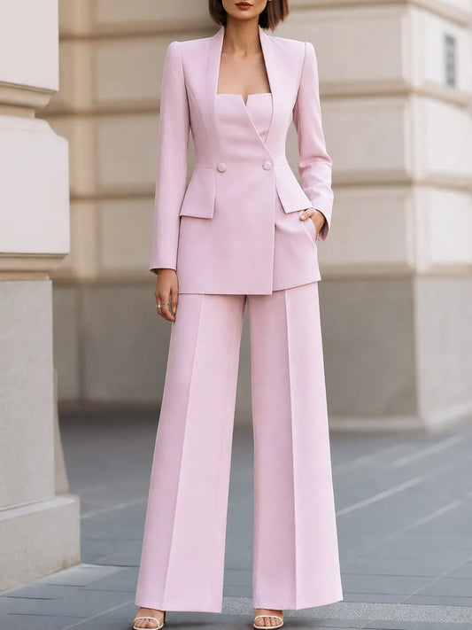 Sculpted Square-Neck Blazer And Wide-Leg Pants Set