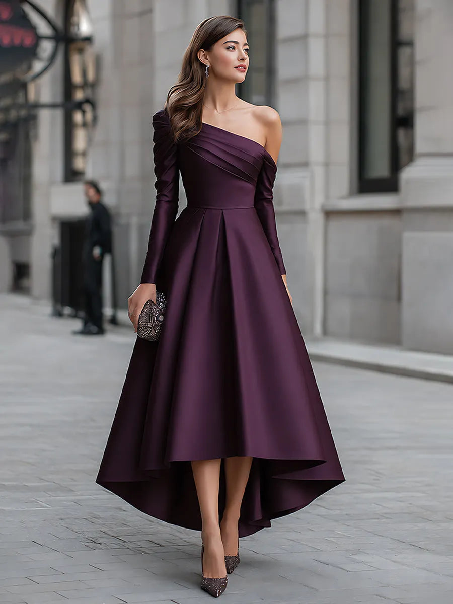 Asymmetric One-Shoulder Satin High-Low Maxi Dress