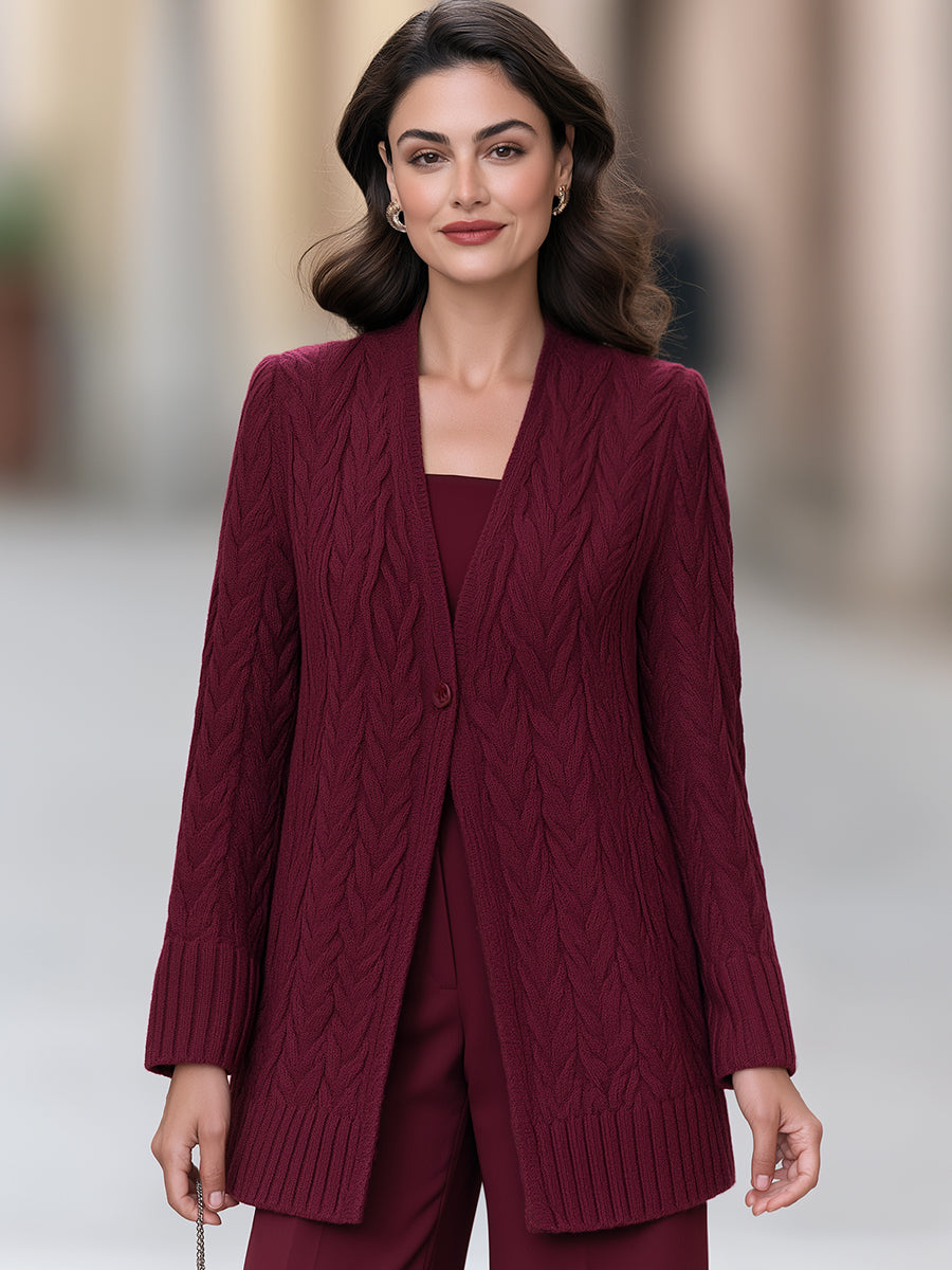 Cable-Knit Longline Single-Button Cardigan