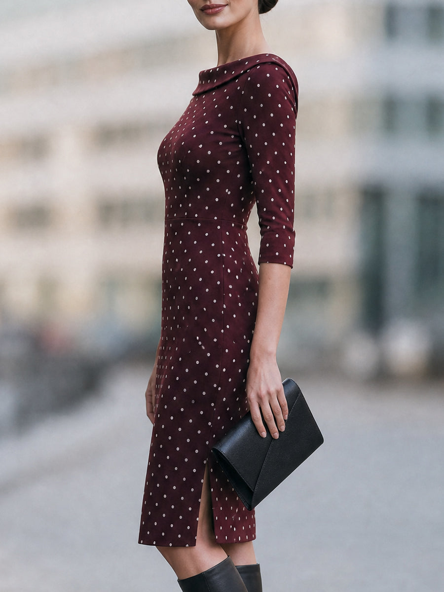 Polka Dot Boat Neck Sheath Midi Dress