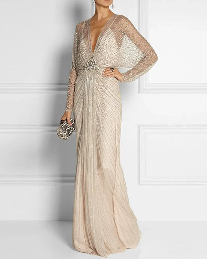 Maxi Dress V-neck Shiny Lady