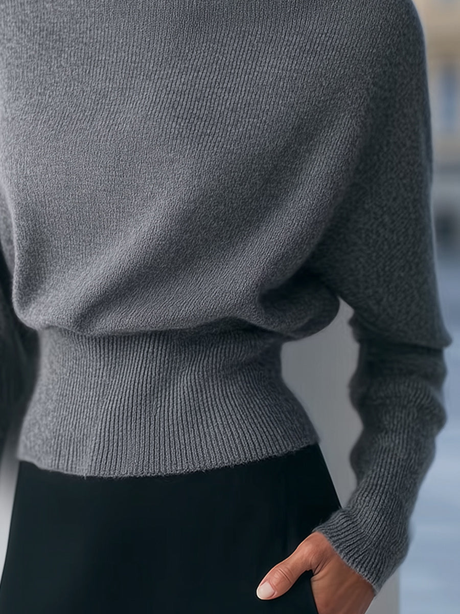 Boat-Neck Ribbed-Waist Knit Sweater