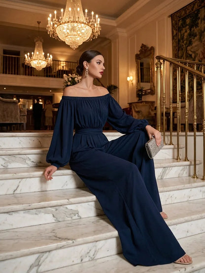 Off-Shoulder Cotton Blend Wide-Leg Jumpsuit
