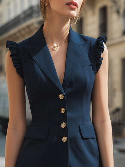 Ruffled Sleeveless Tailored Pleated Blazer Mini Dress