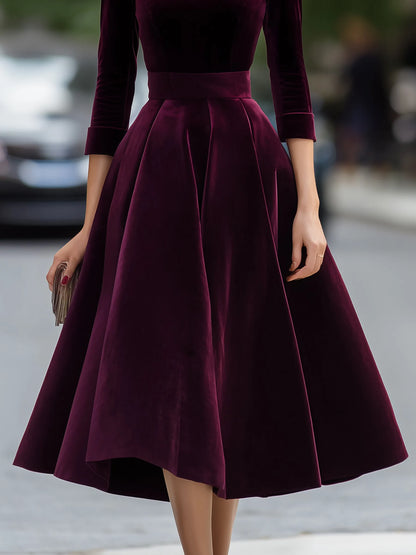 Velvet High-Neck A-Line Midi Dress