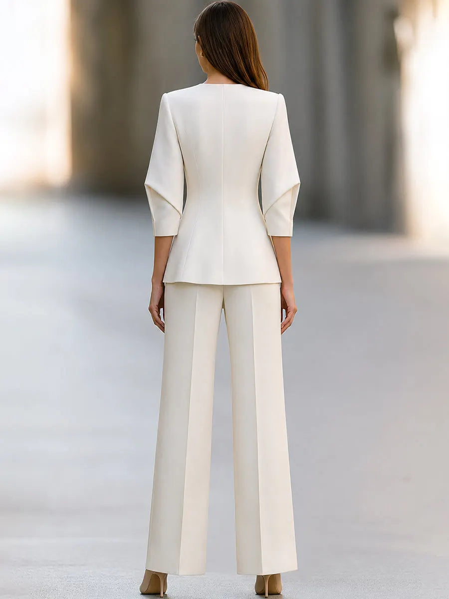 Sculpted Sleeve Peplum Jacket And Wide-Leg Pants Set