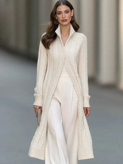 Cable Knit Shawl Collar Long Cardigan Coat