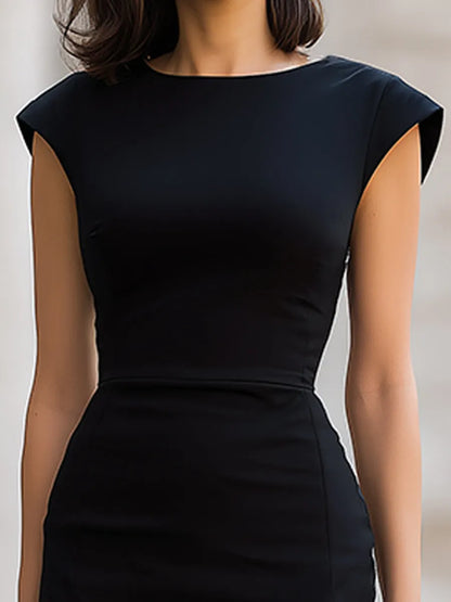 Elegant Cap Sleeve Bodycon Midi Dress