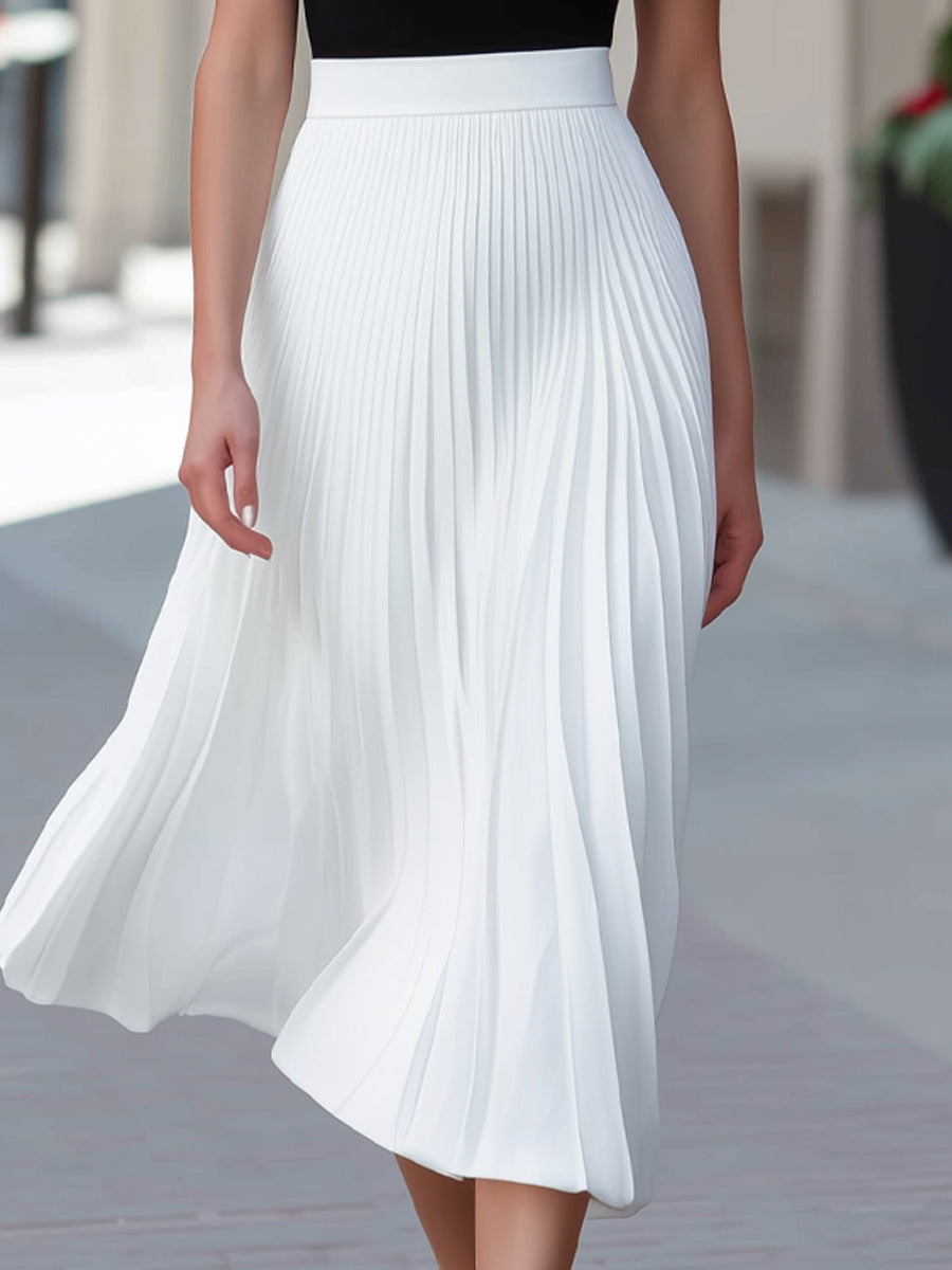 Monochrome Ruffle Sleeve Top & Pleated Midi Skirt Tailored Set