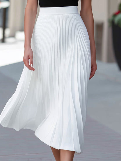 Monochrome Ruffle Sleeve Top & Pleated Midi Skirt Tailored Set