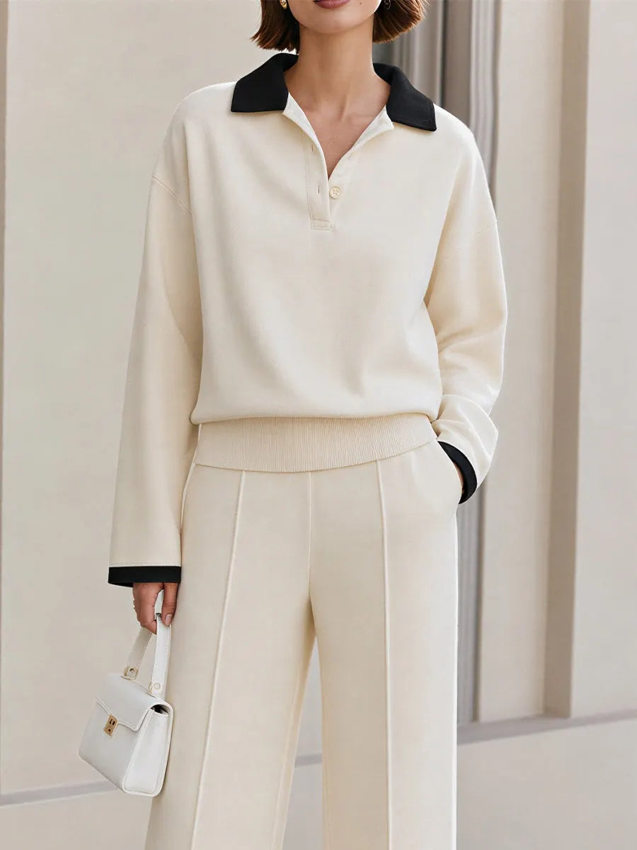 Contrast Black Collar Co‐Ord Set For Smart Casual & Office Occasions