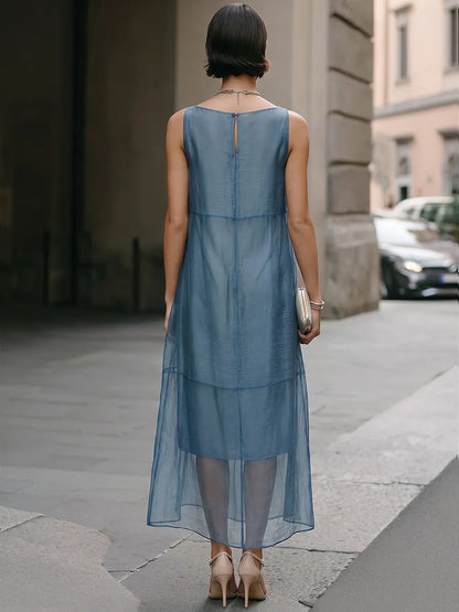 Sheer Layered Chiffon Midi Dress