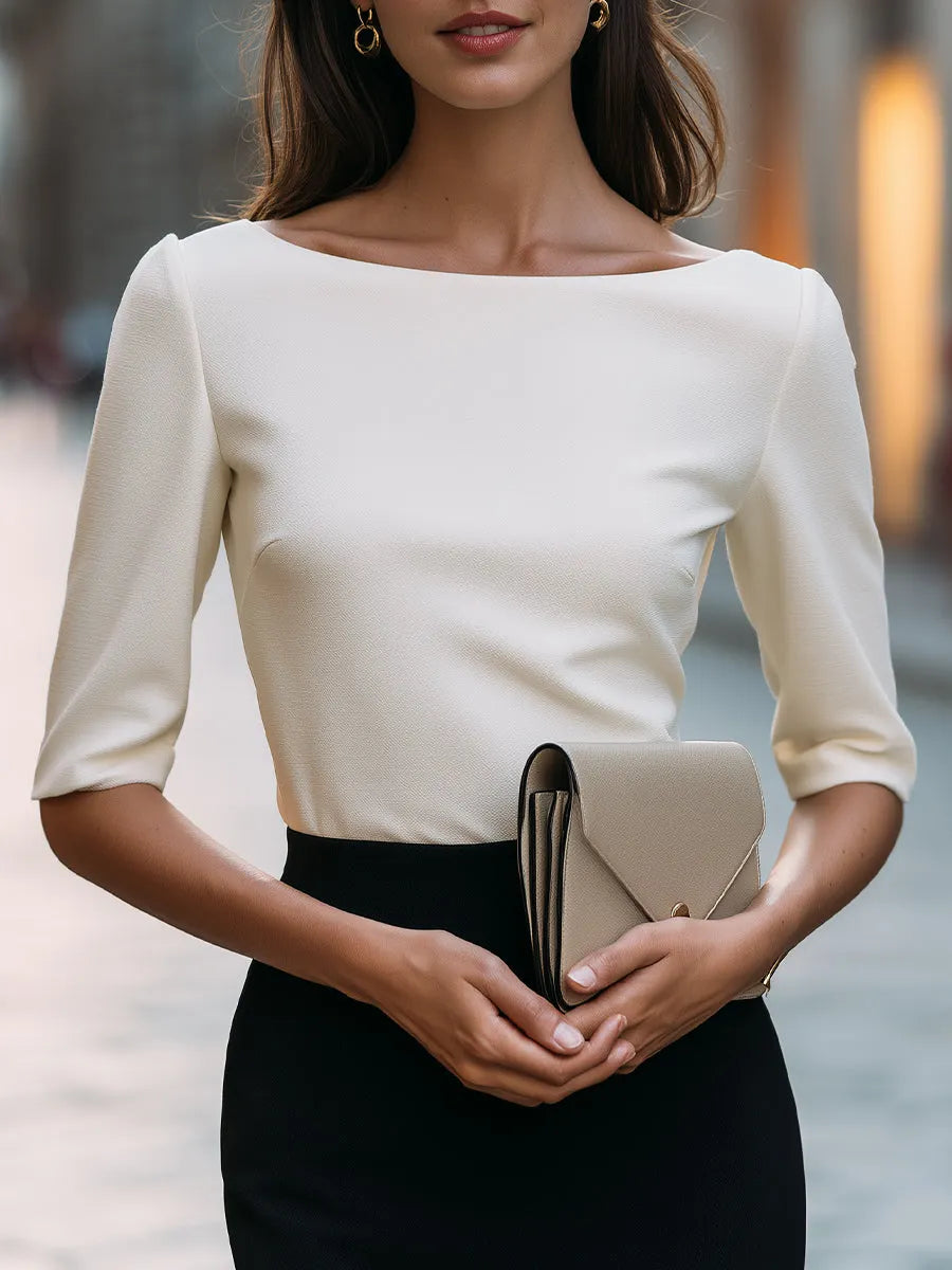 Elegant Boat Neck Structured Sleeve Top