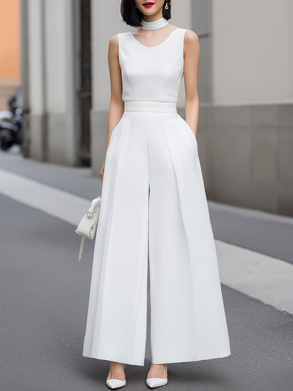 Sleeveless Mock Neck Wide-Leg Jumpsuit