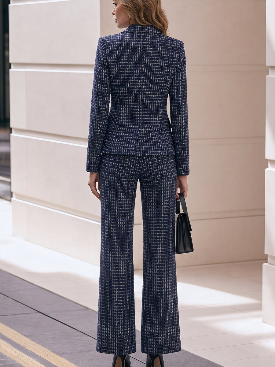 Notched Lapel  Blazer & High Waist Flare Trousers Two-Piece Suit