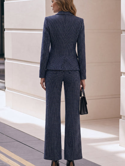 Notched Lapel  Blazer & High Waist Flare Trousers Two-Piece Suit
