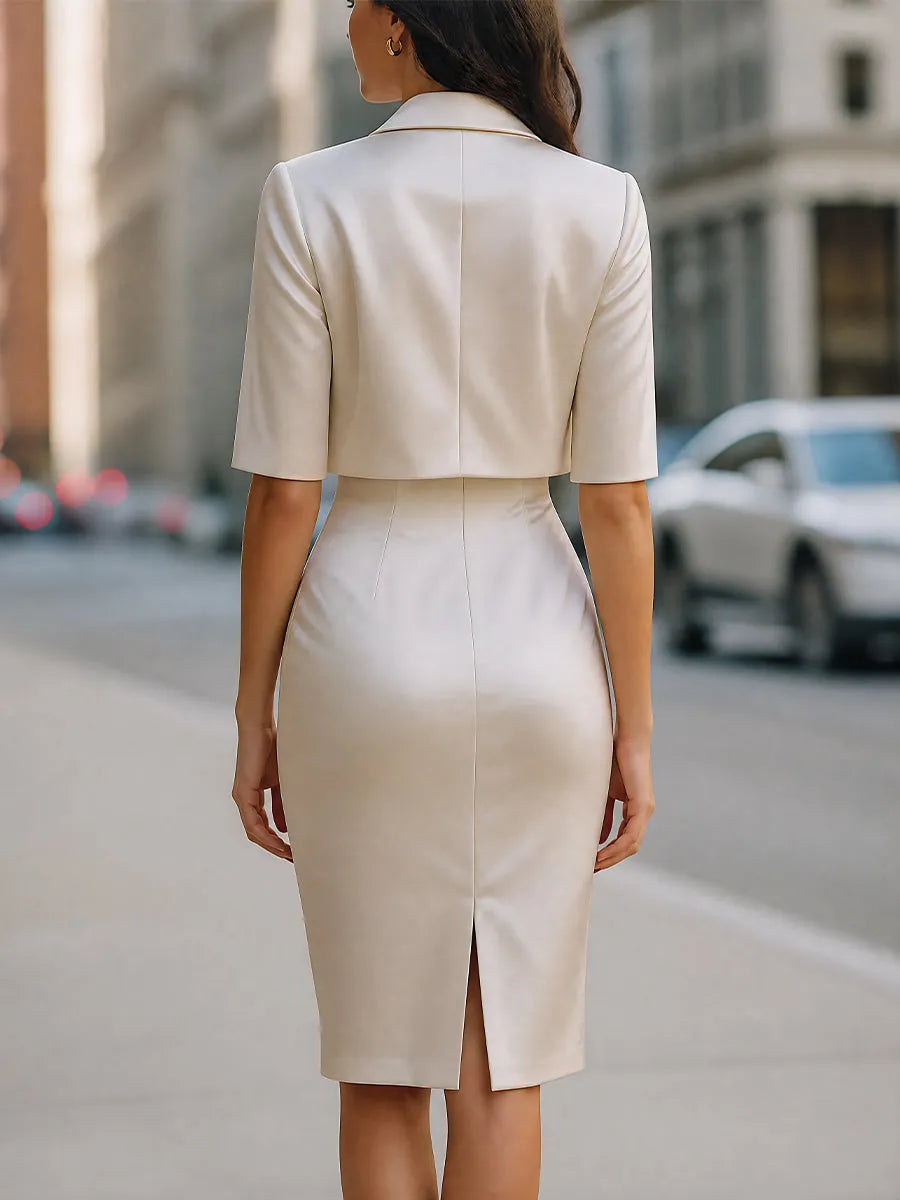 Satin Midi Dress And Cropped Blazer Two-Piece Set