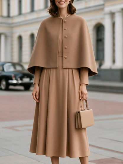 Wool-Texture Cape And A-Line Dress Set