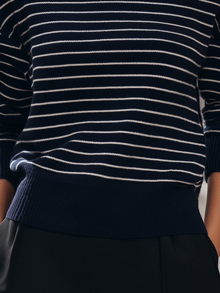 Elegant Striped Boat-Neck Knit Sweater