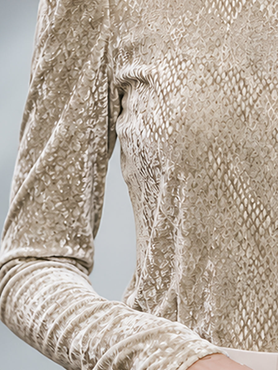Embossed High-Neck Structured Shoulder Top