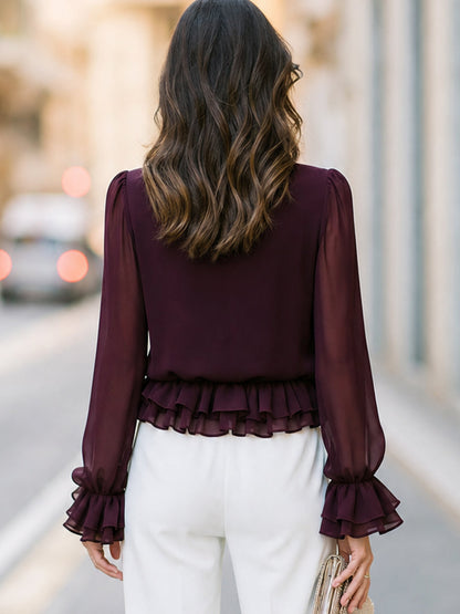 Ruffled Mock Neck Peplum Blouse